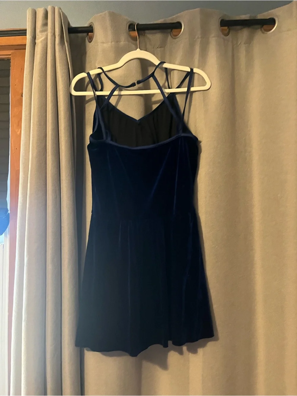 Weissman Dark Blue Velvet Dance Dress with Double Straps